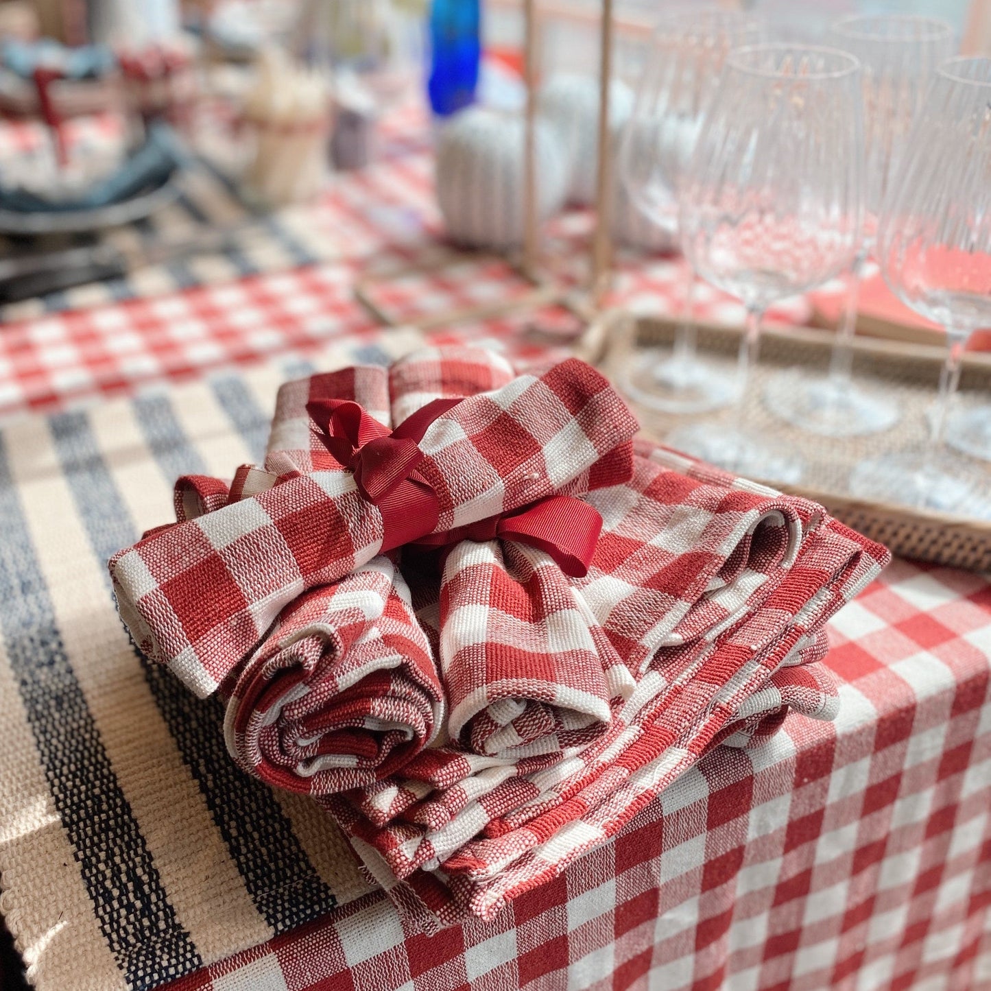 Tablecloths & Napkins Cotton Check Napkins 18" x 18"