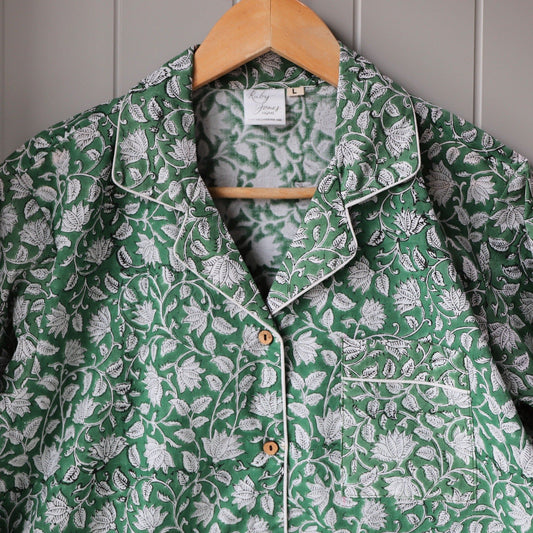 Pyjamas Fine Cotton PJ's - Full Set - Emerald Botanical