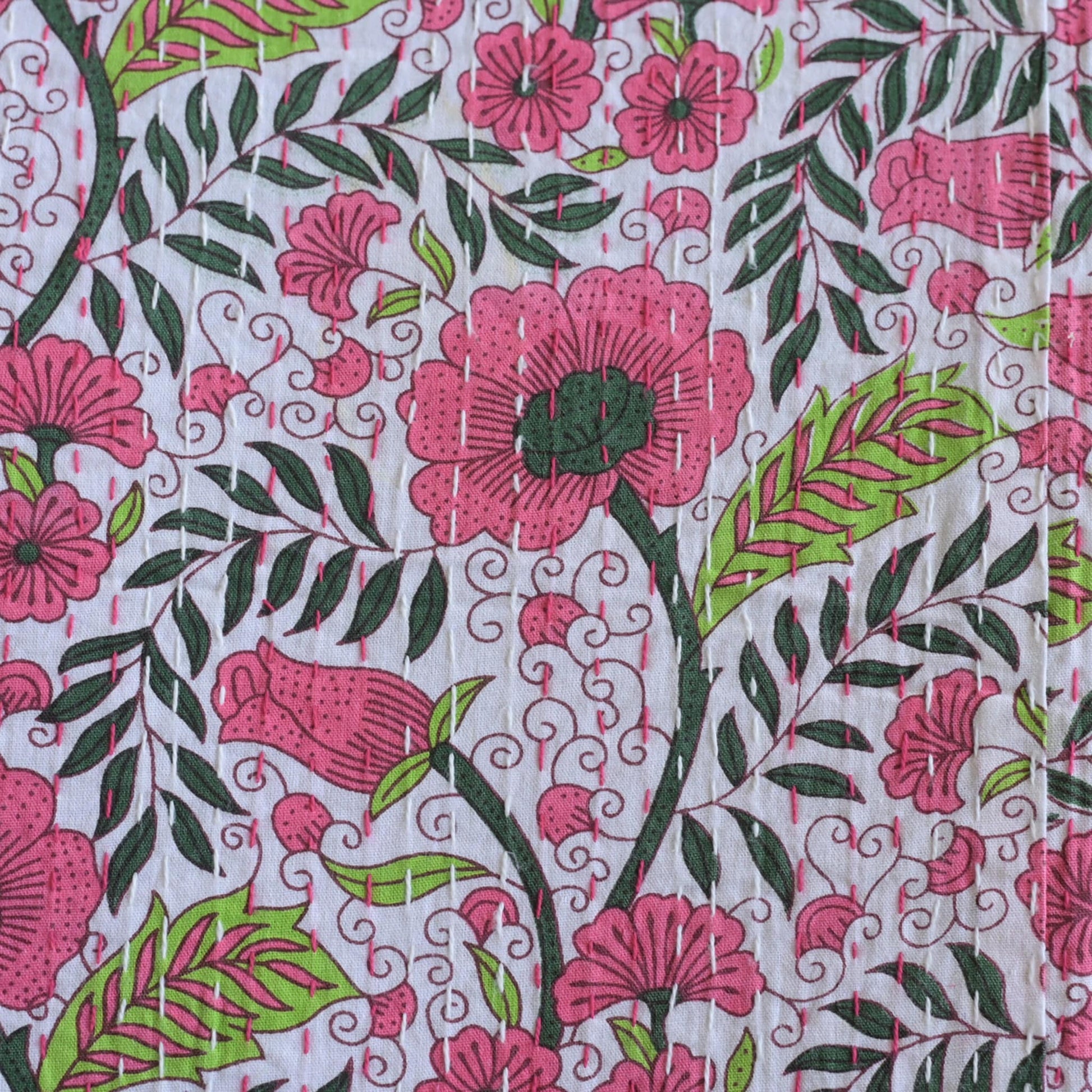 Kanthas & Kantha Quilts Fuchsia Pink Flowers Kantha 19145