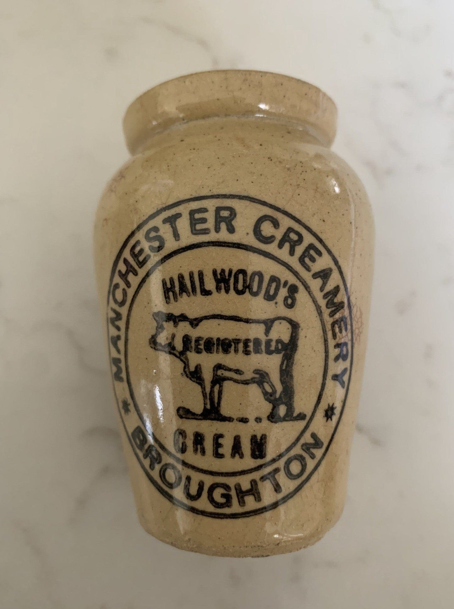 Vintage Miscellania Hailwood’s Broughton Manchester Creamery Jars Cow Trademark 19736