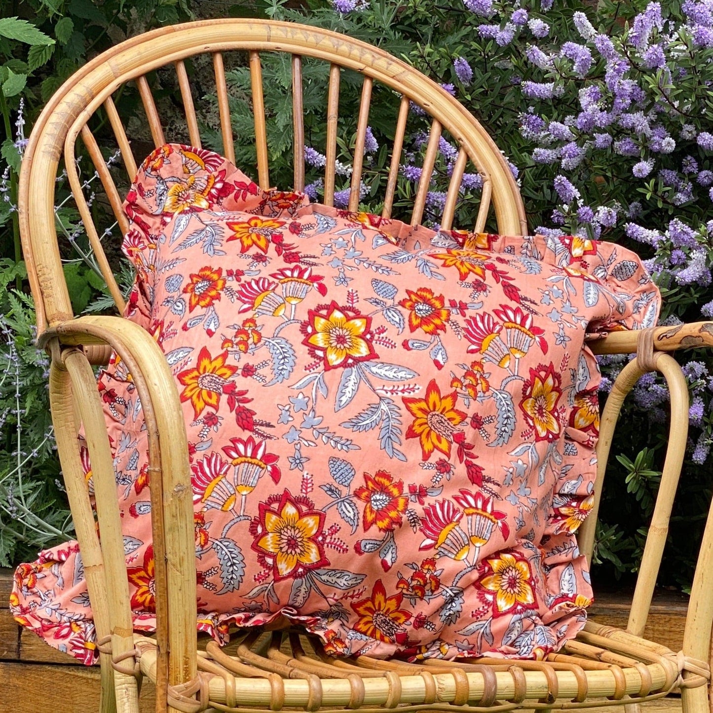 Chippa Arts (Nitin) Cushions Ruffle Cushion Apricot/Red/Yellow Floral 18779
