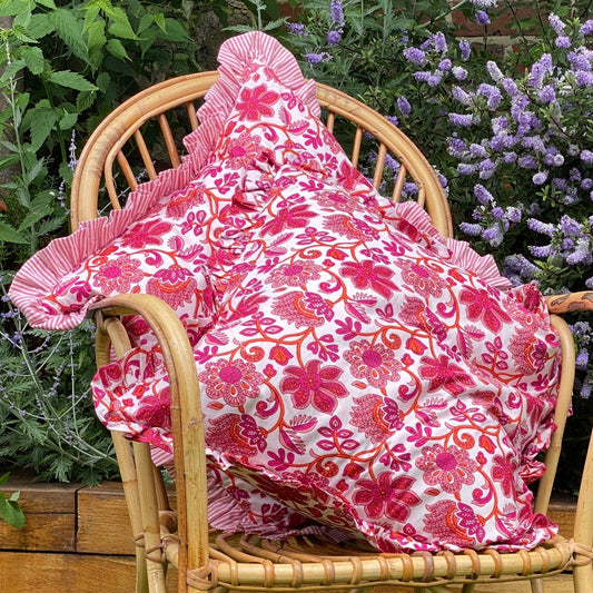 Cushions Ruffle Cushion - Pink/Orange Floral