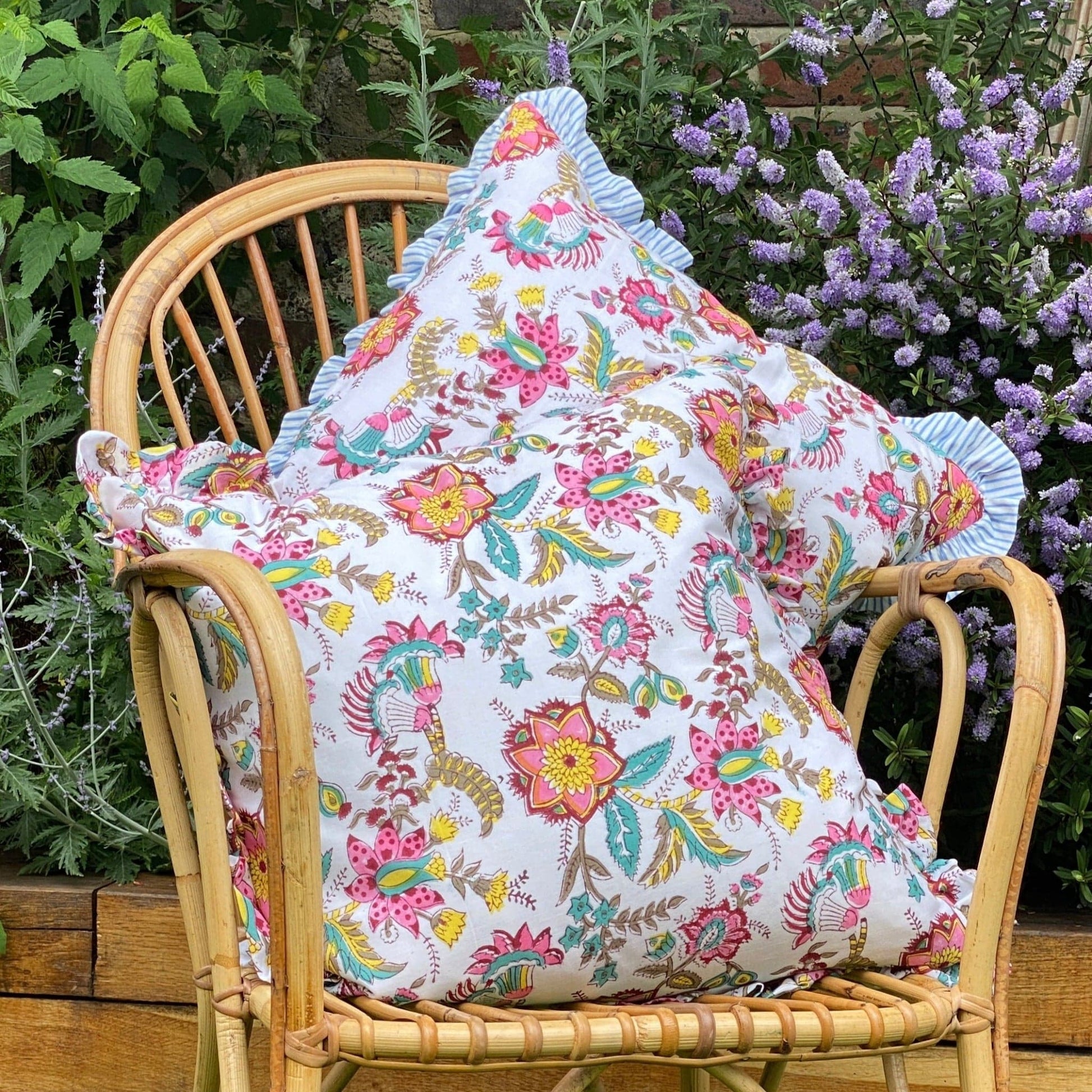Chippa Arts (Nitin) Cushions Ruffle Cushion - Pink/Yellow Floral