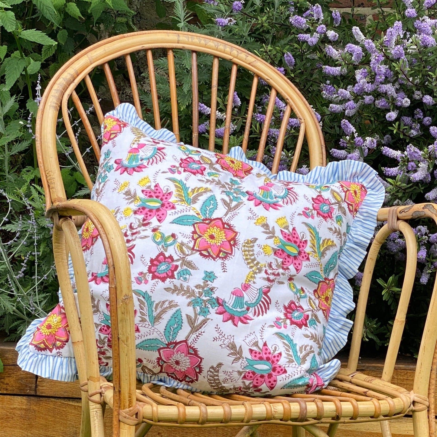 Chippa Arts (Nitin) Cushions Ruffle Cushion - Pink/Yellow Floral