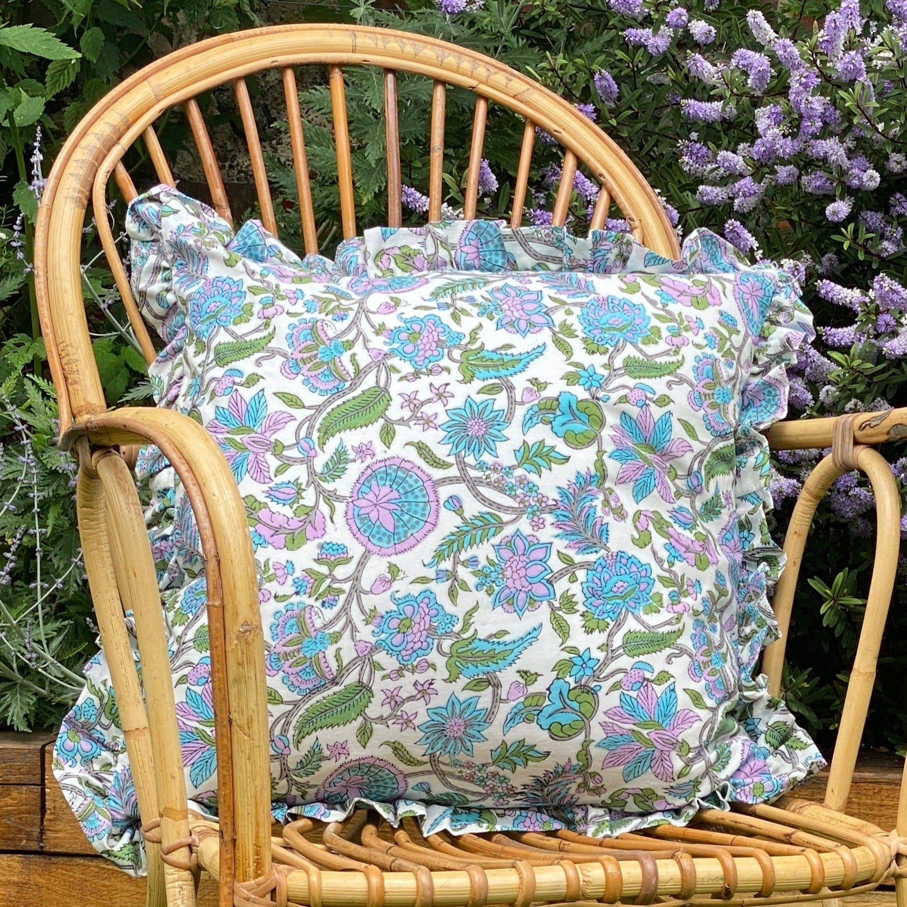 Chippa Arts (Nitin) Cushions Ruffle Cushion - Violet/Blue Floral Matching 18678