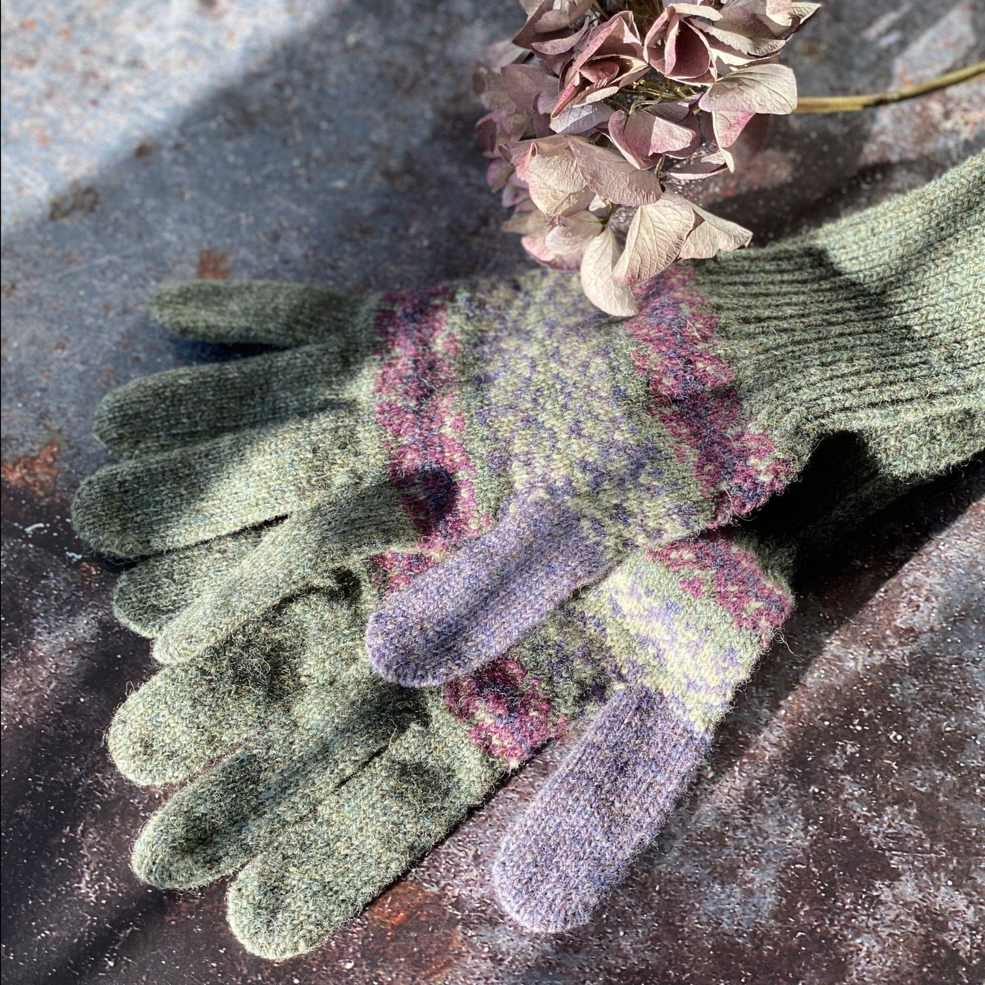Other Fashion Shetland Wool Fair Isle Gloves Skye - Moss 17586