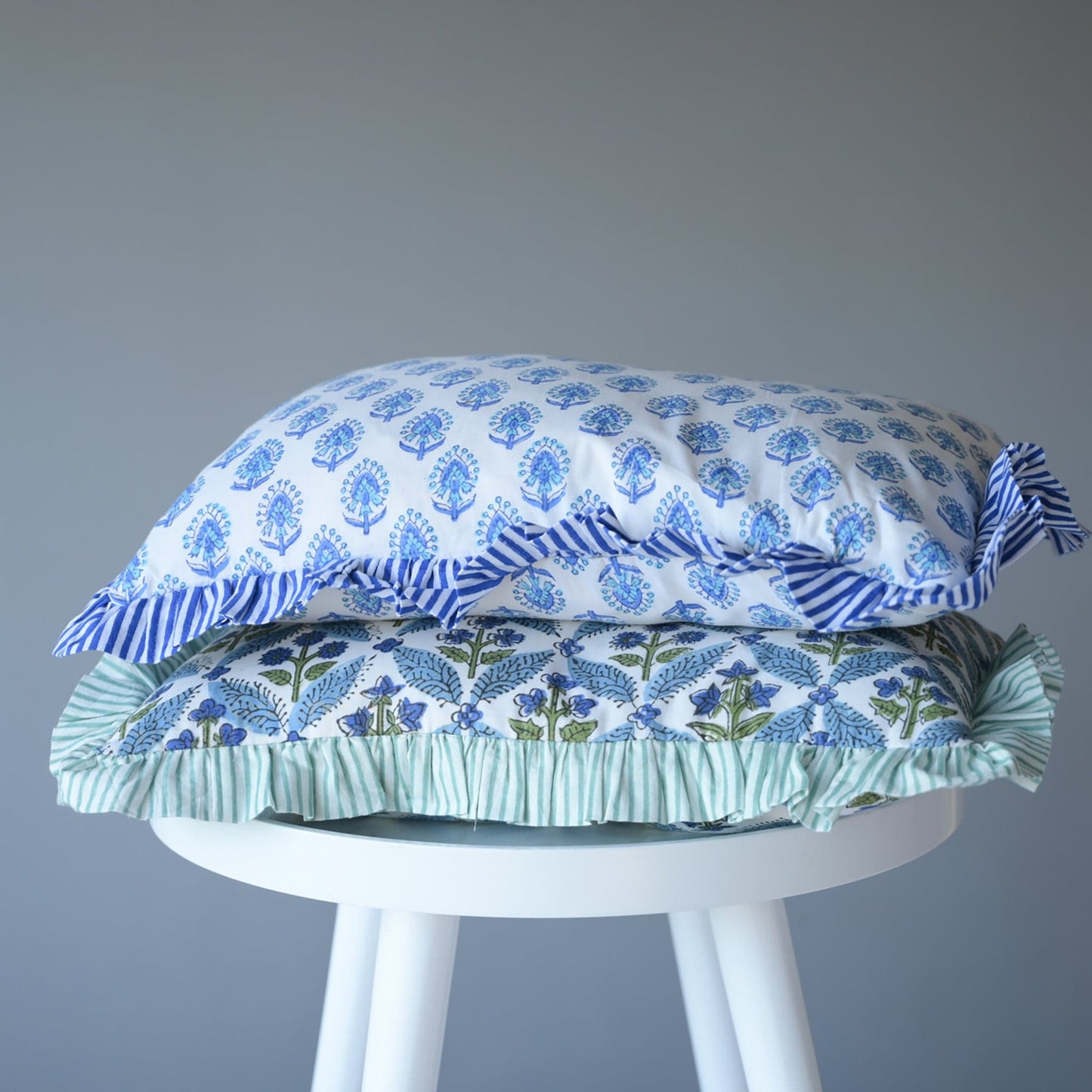 Chippa Arts (Nitin) Cushions Small Ruffle Cushion - Blue Sea Spray Flowers 19134