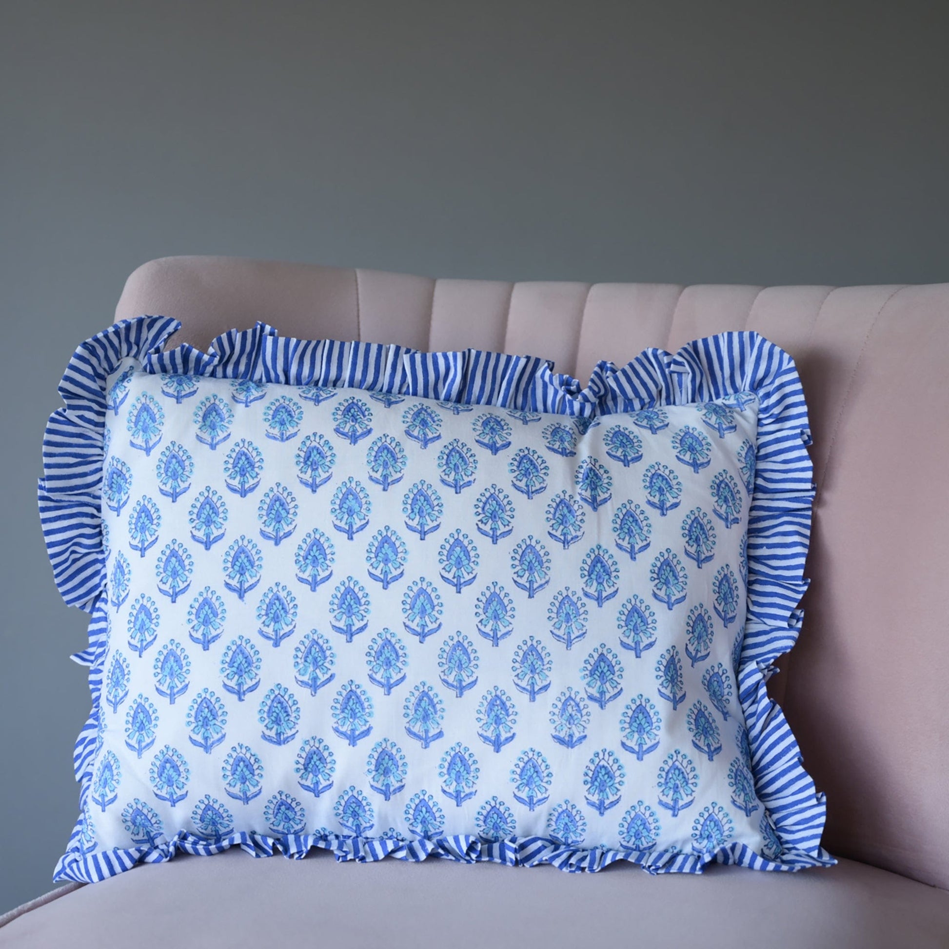 Cushions Small Ruffle Cushion - Blue Sea Spray Flowers 19134