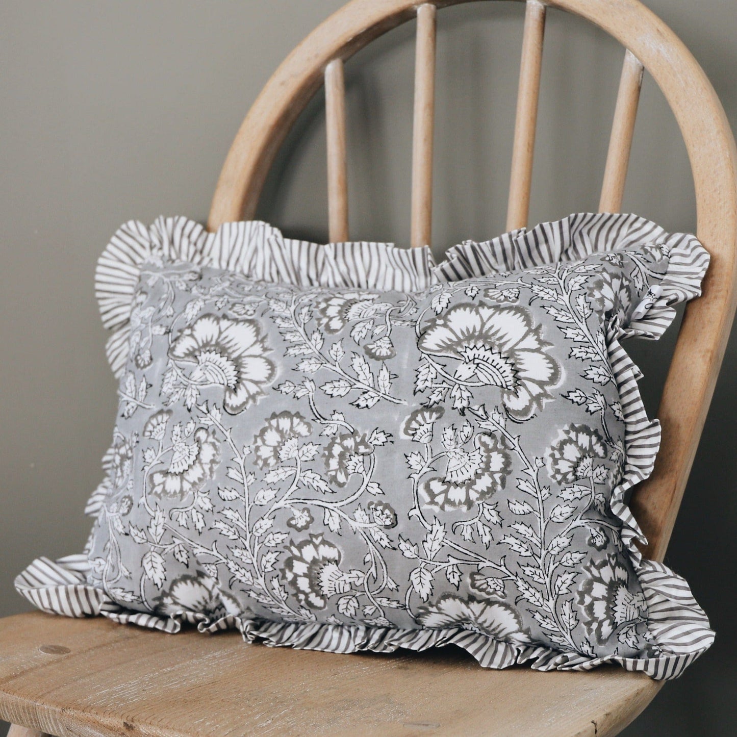 Cushions Small Ruffle Cushion - Steely Grey Flowers 19473
